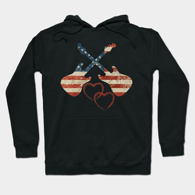 American Flag Guitar Music Hoodie by Skull Listening To Music